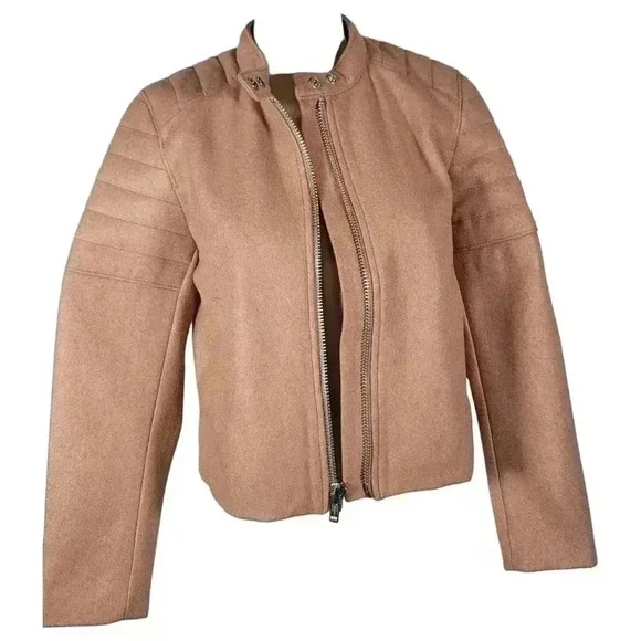 GAP Womens Vintage Moto Biker Wool Blend Tan Quilted Cropped Jacket Coat Small - Picture 8 of 15